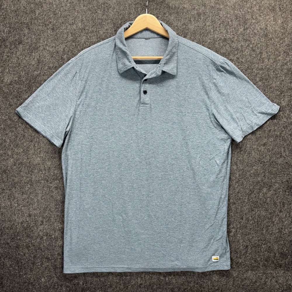 Vuori Strato Tech Polo Shirt Men's Large Chambray Heather Blue Short Sleeve